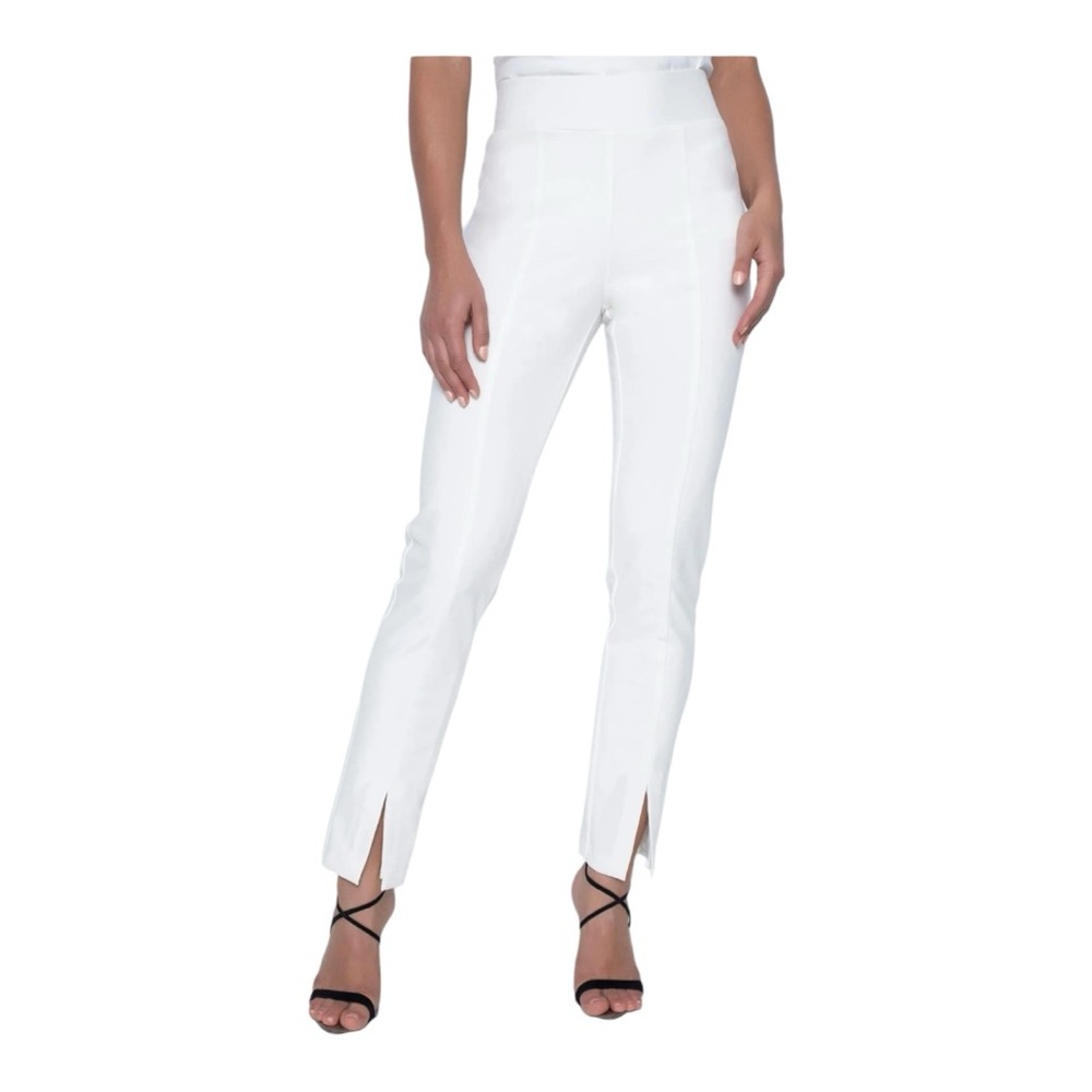 Frank Lyman High Waisted Pull-On Stretch Pants Front Slit Off White Size 6